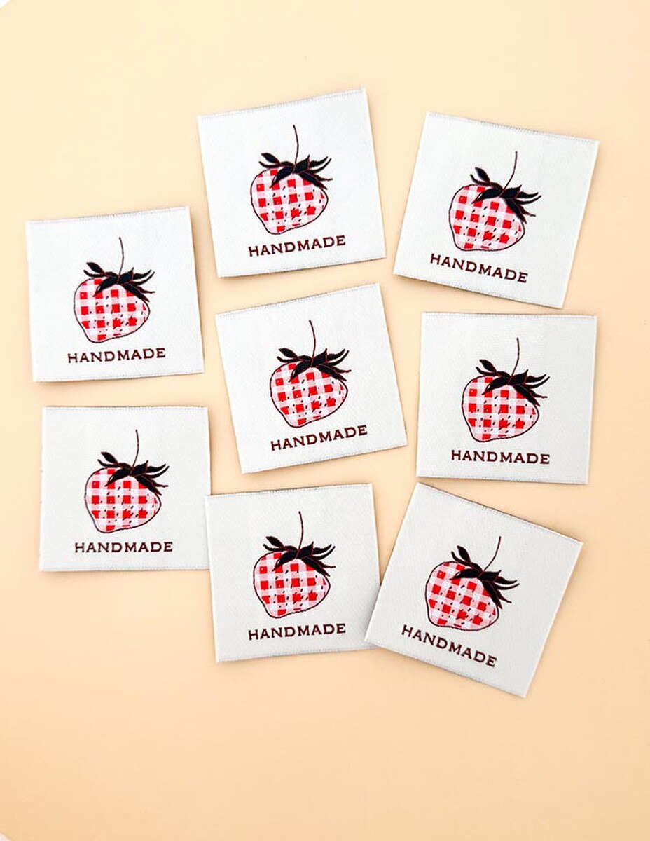 Minki Kim Check Strawberry Woven Labels