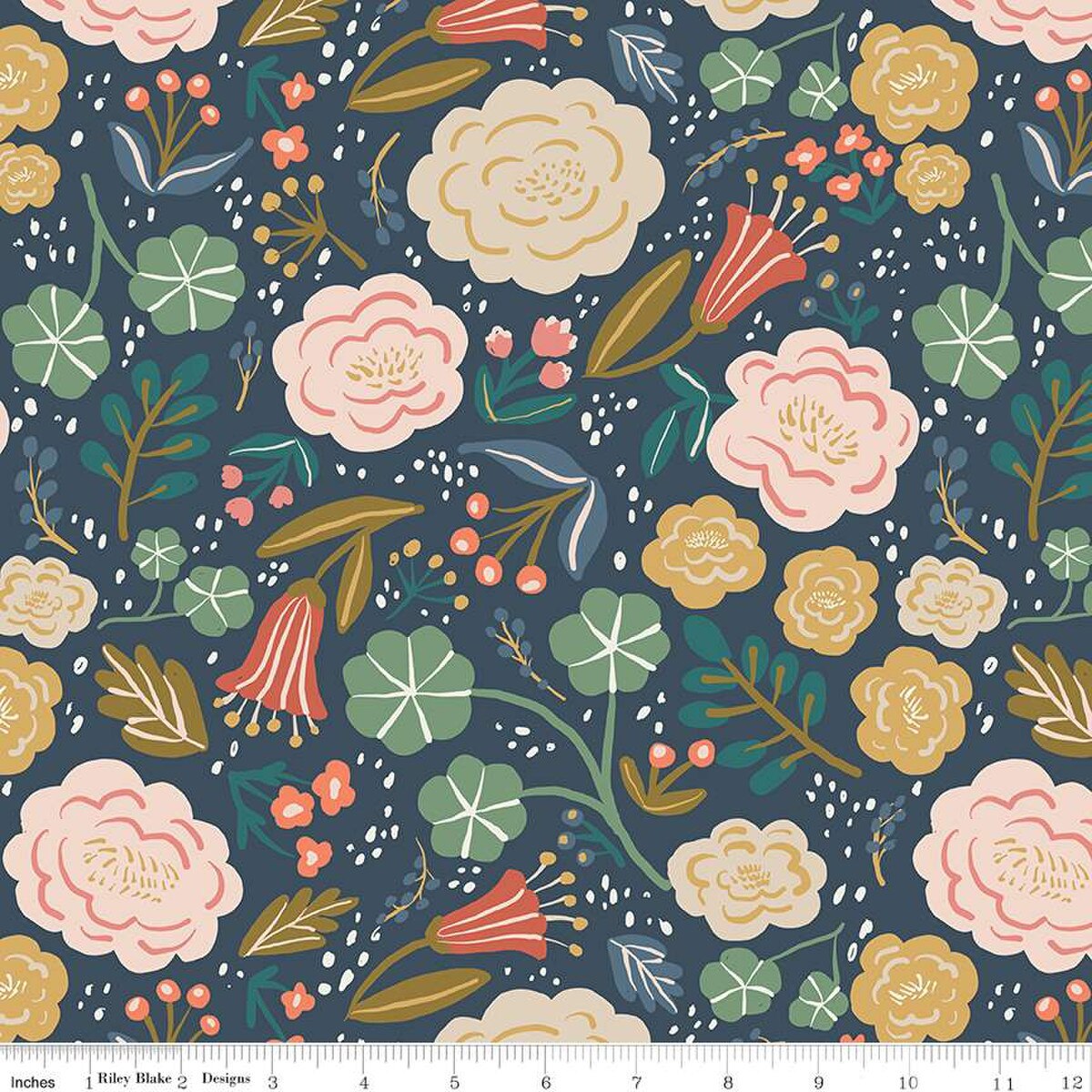 "Ivy Reese Floral Navy" 108" Wide Back- 1/2 yard