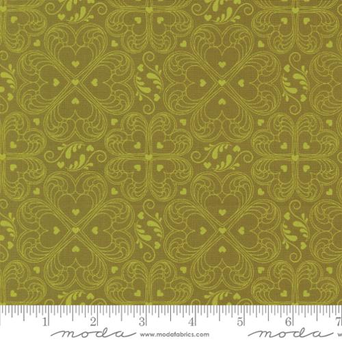 "Valentine Damask Hearts Avocado"- Moda Fabrics