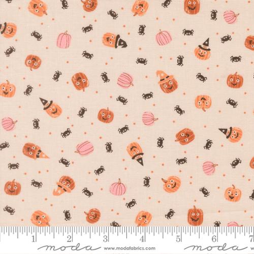 "Purrs and Boos Friendly Pumpkin and Spiders Novelty Moonbeam"-Moda Fabrics
