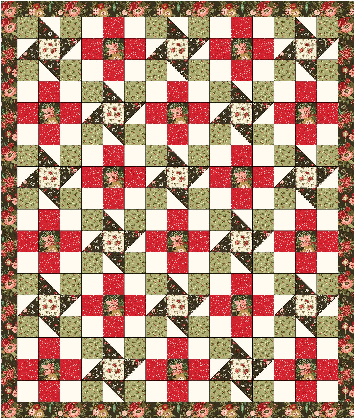 "Floral Christmas" Cottage Twirl Quilt Kit