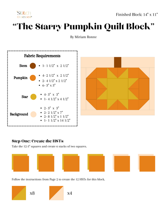 Starry Pumpkin Quilt Block Pattern