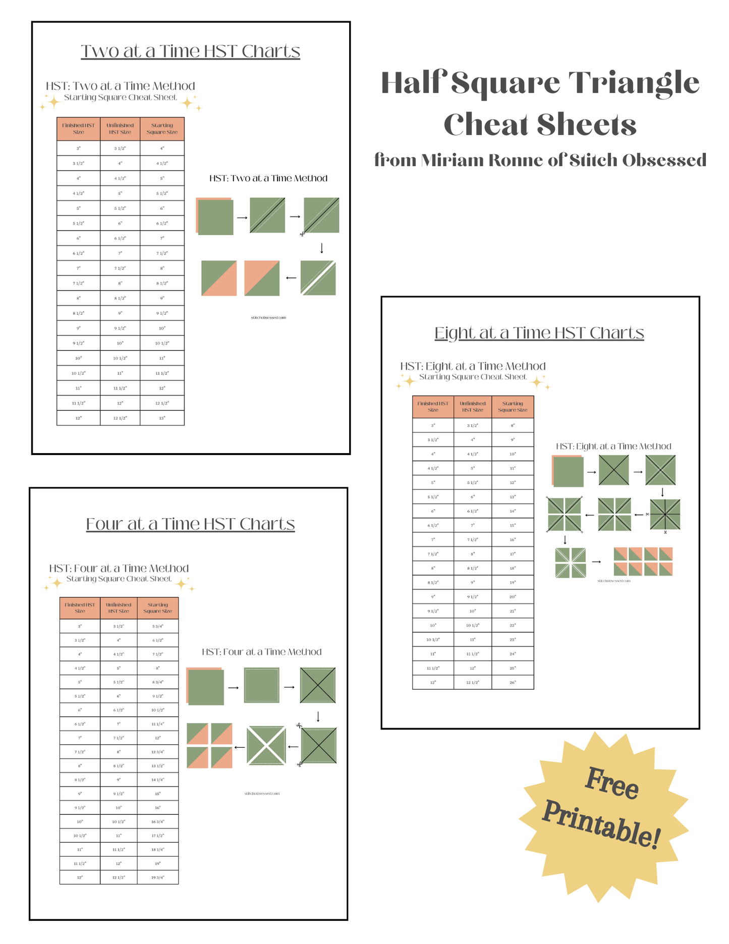 Half Square Triangle Cheat Sheets