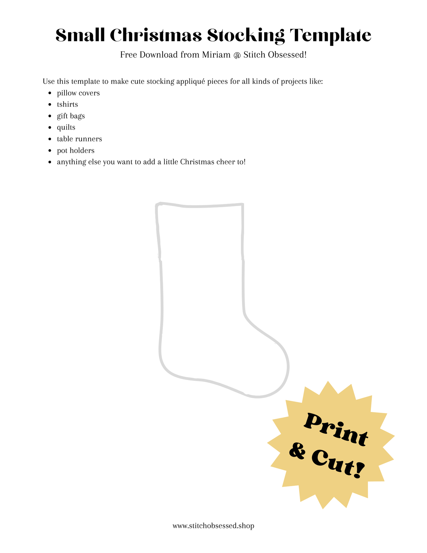 Small Christmas Stocking Appliqué Template
