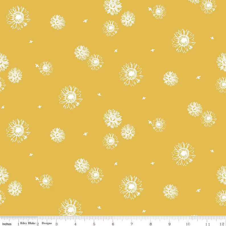 "Honey Bees and Flower Please Tonal Sunflowers Gold"-RBD