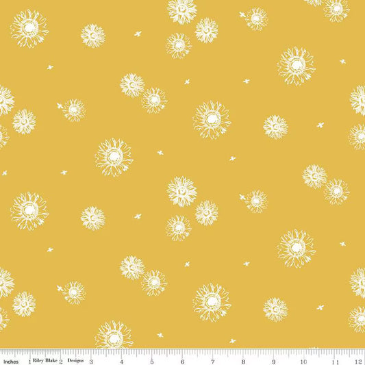 "Honey Bees and Flower Please Tonal Sunflowers Gold"-RBD